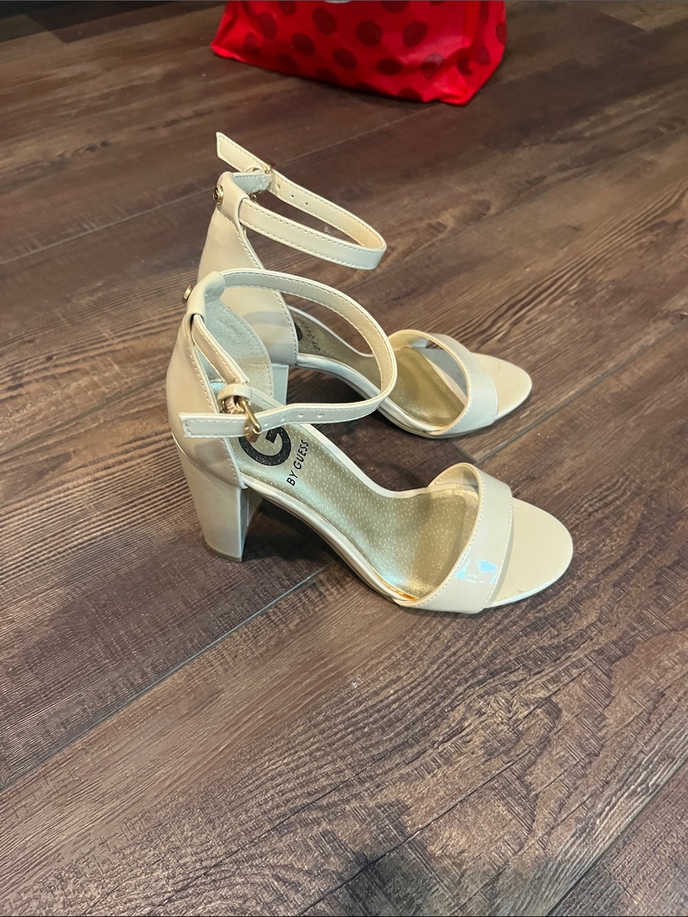 G by Guess Cream Patent Ankle-Strap Block Sandals - Picture 2 of 5